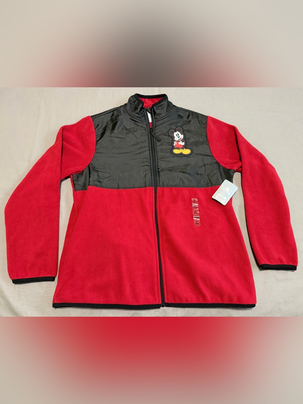 New With Tags Disney Mickey Mouse Full Zip Fleece Jacket Mens Medium Red Black